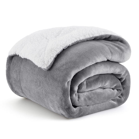 Bedsure Sherpa Fleece Throw Blanket for Couch - Thick and Warm Blanket for Winter, Soft Fuzzy Plush Christmas Blanket Gifts for Women, Grey, 50x60 Inches